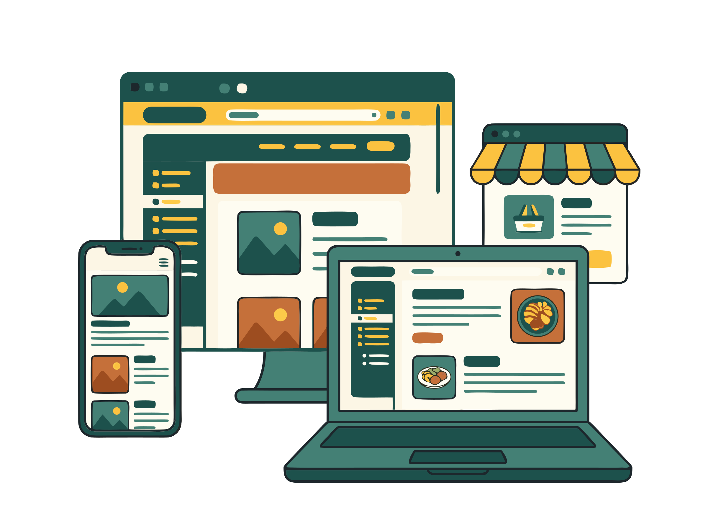 Contoh tampilan website UMKM di komputer, laptop, dan HP